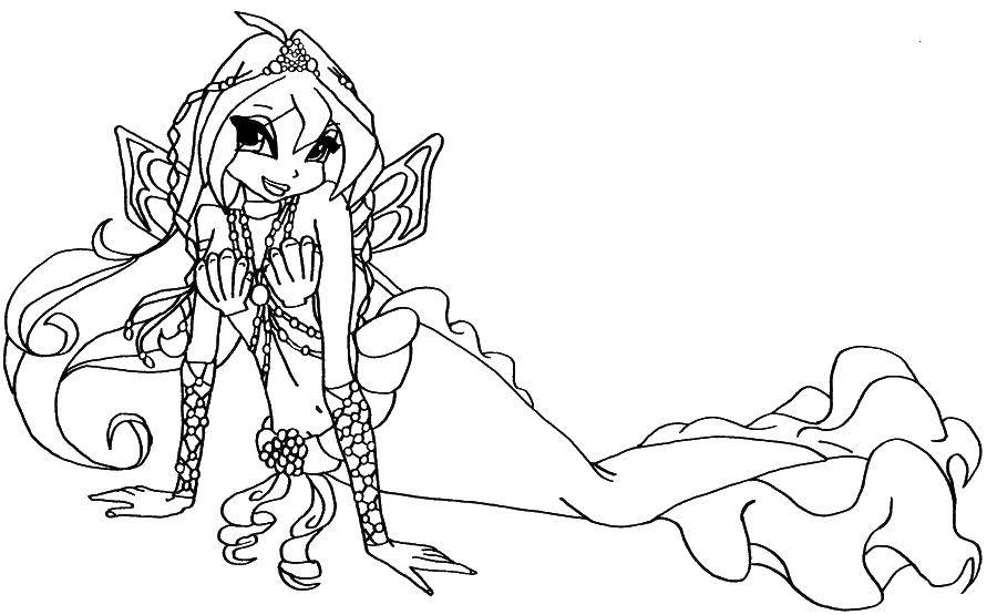 Coloring Flora mermaid. Category Winx. Tags:  Flora, fairy, wings.