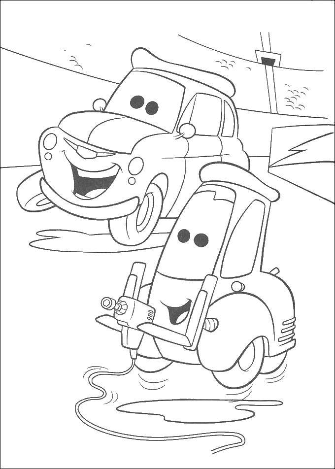 Coloring Guido and luigo. Category Wheelbarrows. Tags:  cars, Makvin.