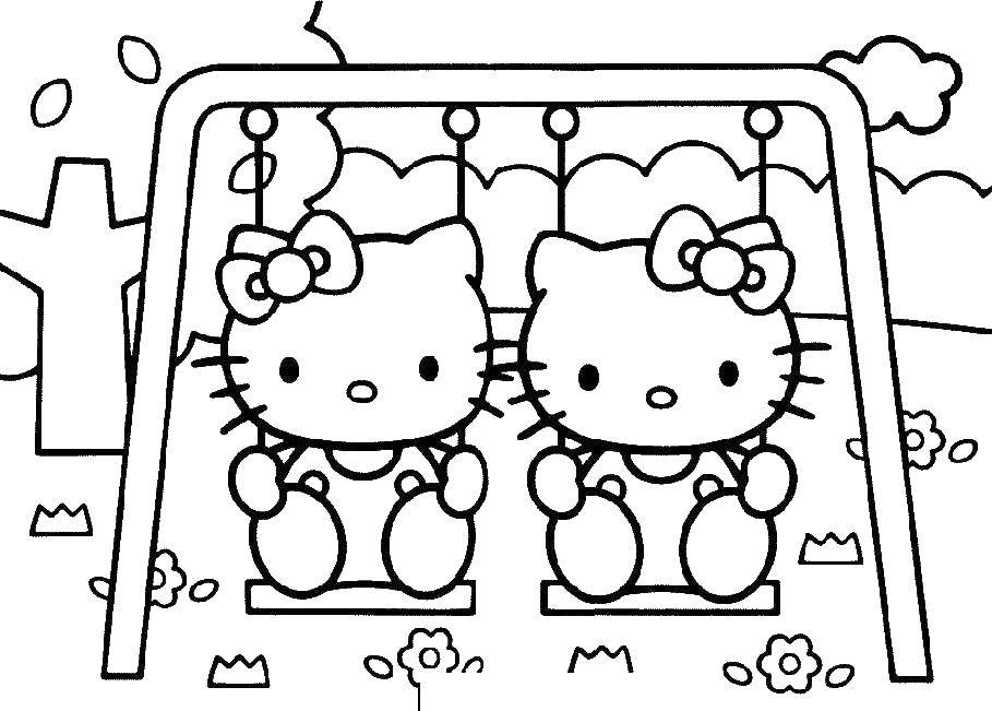 Coloring Kitty and Mimi swinging on a swing. Category Hello Kitty. Tags:  Kitty , Mimi.