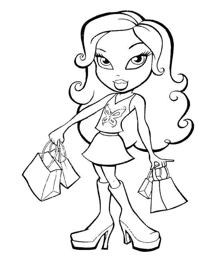 Coloring The Bratz doll shopping. Category For girls. Tags:  Barbie , girl, doll, Bratz.