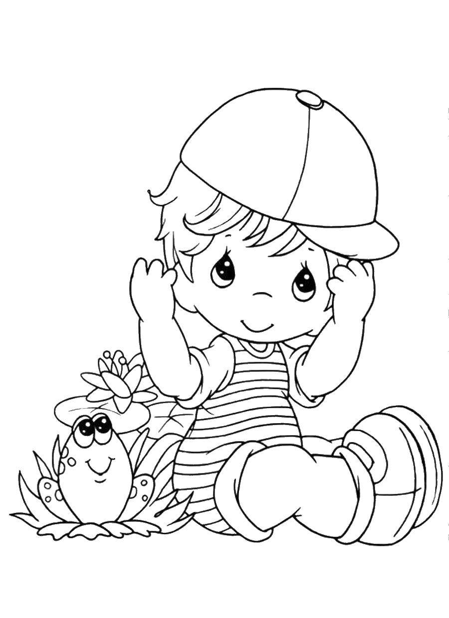 Название: Раскраска Мальчик и лягушка. Категория: дети. Теги: малышам, мальчик, лягушка.