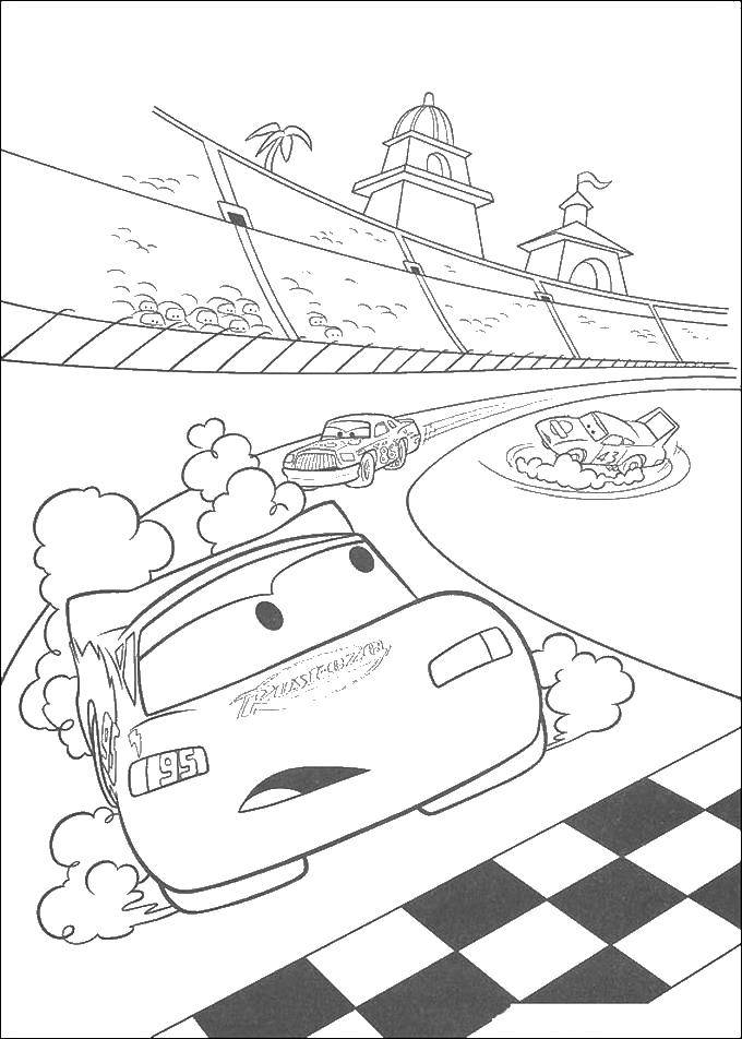 Coloring Lightning McQueen racing on the road. Category Wheelbarrows. Tags:  cars, Makvin.