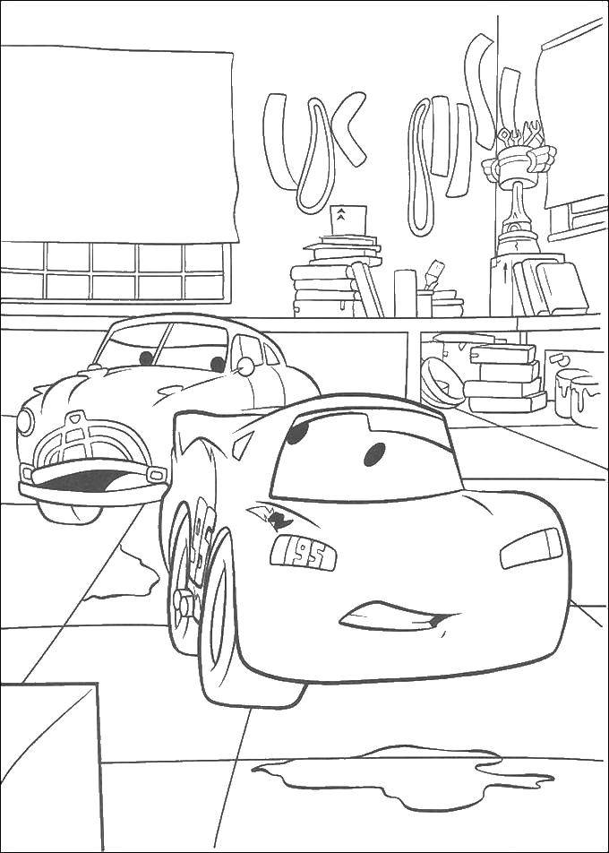Coloring Lightning McQueen with Doc Hudson. Category Wheelbarrows. Tags:  cars, McQueen, Lightning McQueen, Doc Hudson.