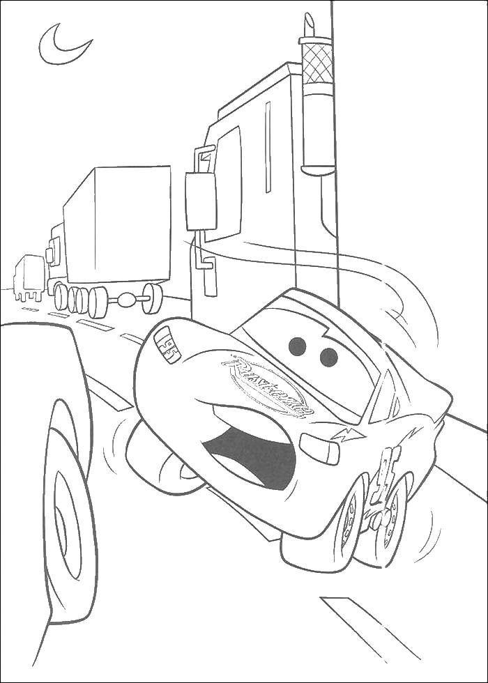 Coloring Lightning McQueen on the road. Category Wheelbarrows. Tags:  Lightning McQueen , cars.