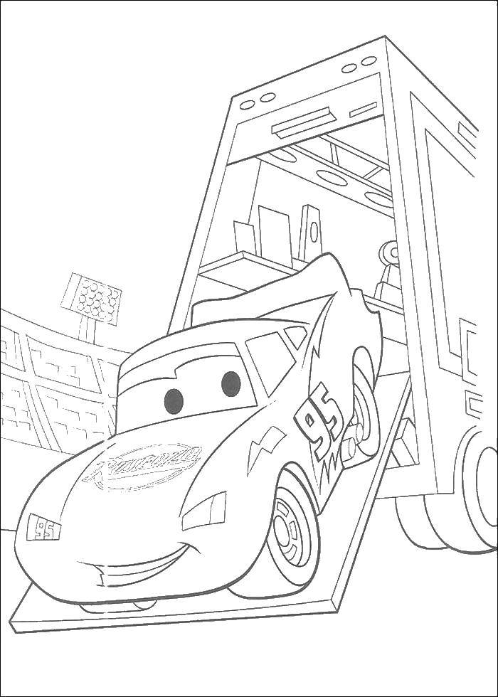 Coloring Lightning McQueen leaves the trailer. Category Wheelbarrows. Tags:  cars, Makvin.