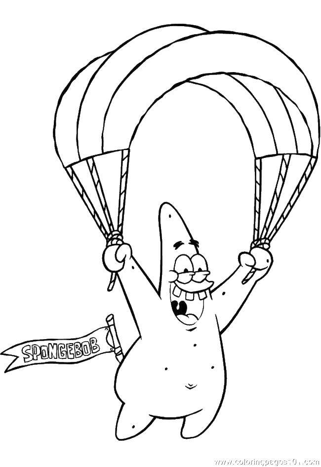 Название: Раскраска Патрик прыгает с парашютом. Категория: Спанч Боб. Теги: спанч боб, патрик, парашют.