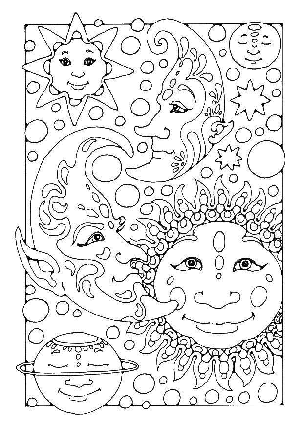 Coloring The moon and the sun. Category moon. Tags:  space, planets.