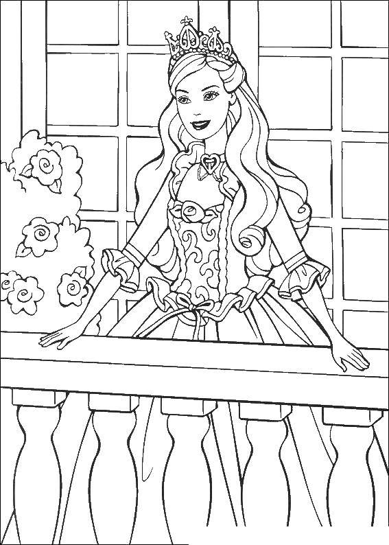Название: Раскраска Принцесса барби на балконе. Категория: Барби. Теги: барби, принцесса.