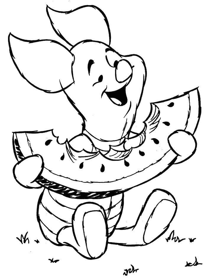 Coloring Piglet loves watermelon. Category Cartoon character. Tags:  Cartoon character.