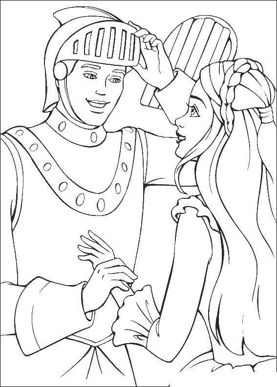 Coloring The knight found the Princess Barbie. Category Barbie . Tags:  Barbie , Princess.