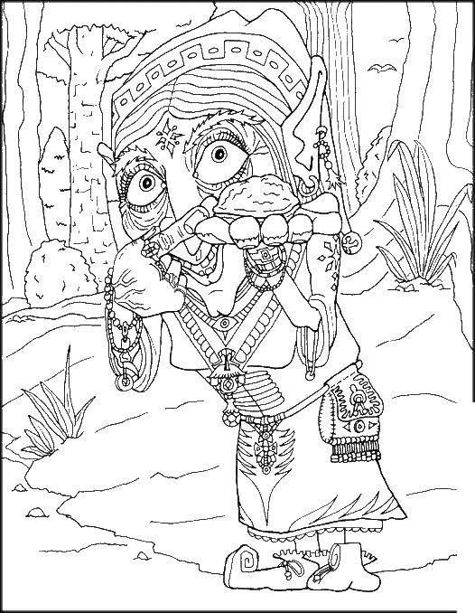 Coloring A shaman with a nut. Category For teenagers. Tags:  The shaman, walnut.