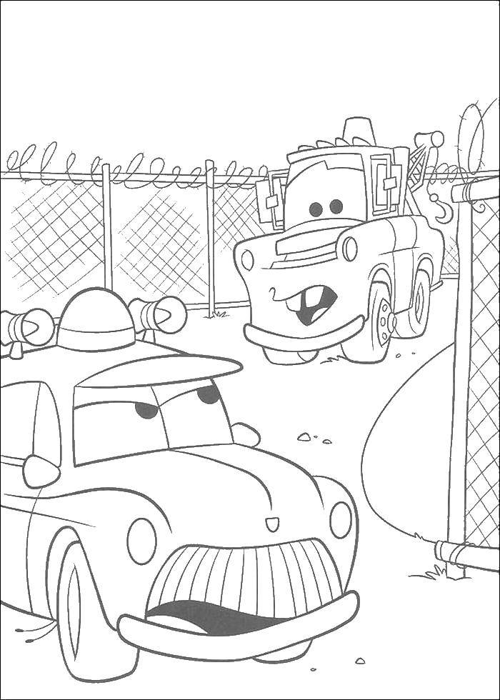 Coloring The Sheriff and mater. Category Wheelbarrows. Tags:  cars, McQueen, Mater, Sheriff.