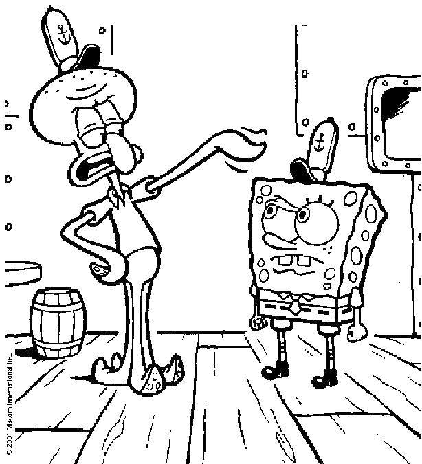 Coloring Squidward annoying Bob. Category Spongebob. Tags:  Cartoon character, spongebob, spongebob, Squidward.