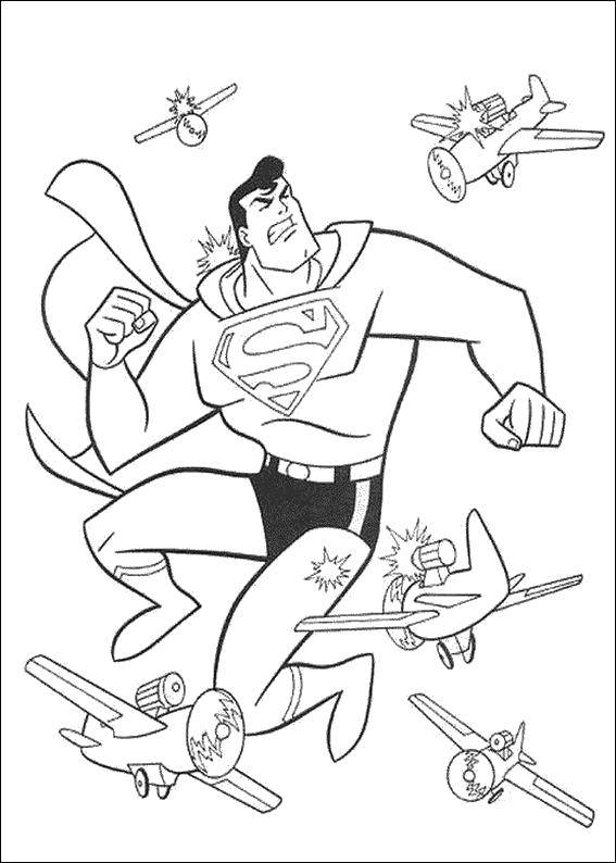 Название: Раскраска Супермен против самолетов. Категория: супергерои. Теги: супермен, супергерои.