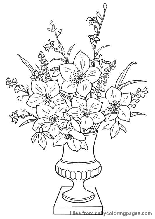 Название: Раскраска В вазе стоят красивые цветы. Категория: Цветы. Теги: Цветы, букет, ваза.