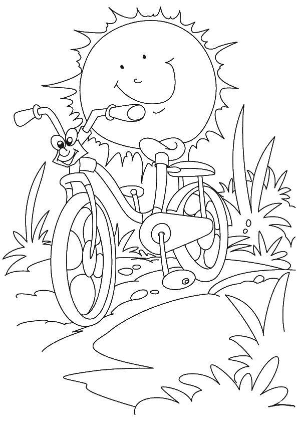Название: Раскраска Велосипед и солнце. Категория: Лето. Теги: лето, солнце, велосипед.