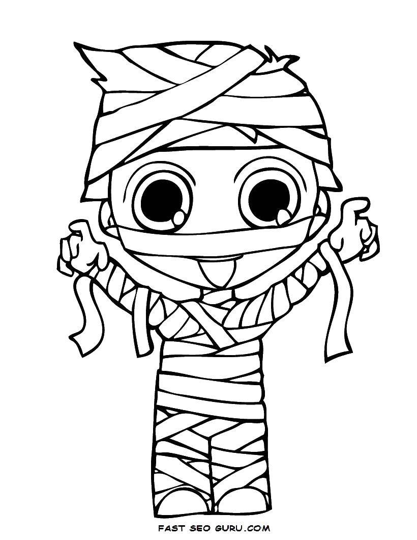 Опис: розмальовки  Хлопчик в костюмі мумії. Категорія: Хеллоуїн. Теги:  хлопчик, мумія, папір.
