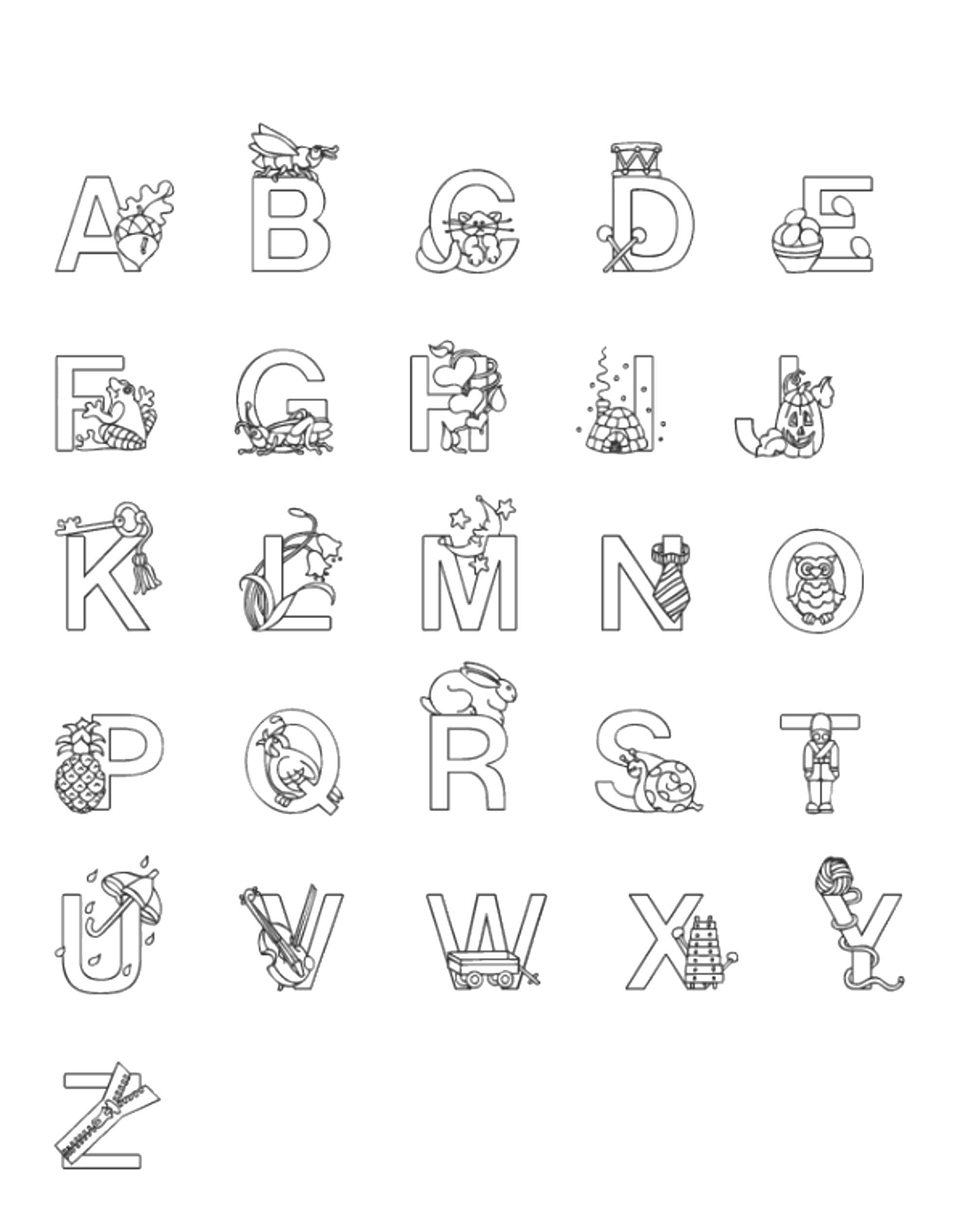 Coloring The English alphabet. Category English alphabet. Tags:  The alphabet, letters, words.