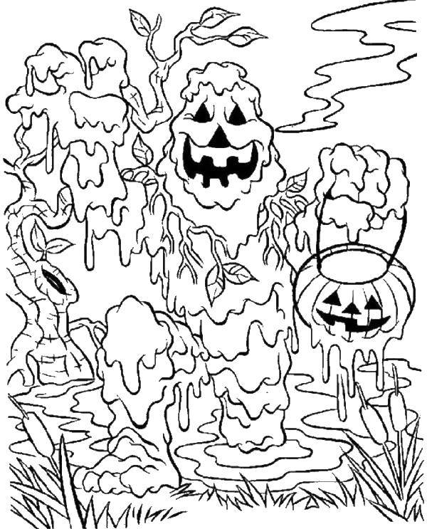 Coloring The swamp monster. Category Halloween. Tags:  Halloween, pumpkin.