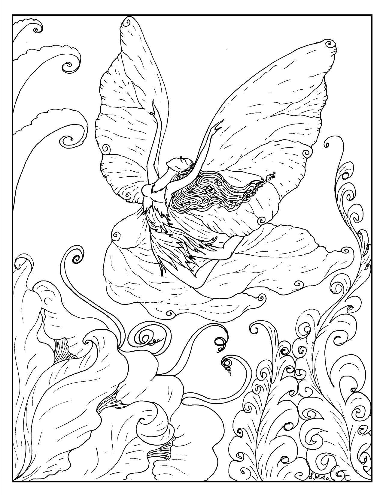 Название: Раскраска Девушка бабочка. Категория: Фэнтези. Теги: фэнтези, фея, бабочка, крылья.