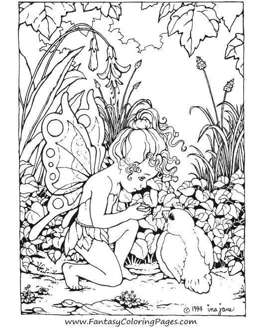 Coloring Fairy with bird. Category For teenagers. Tags:  Fairy, forest, fairy tale.
