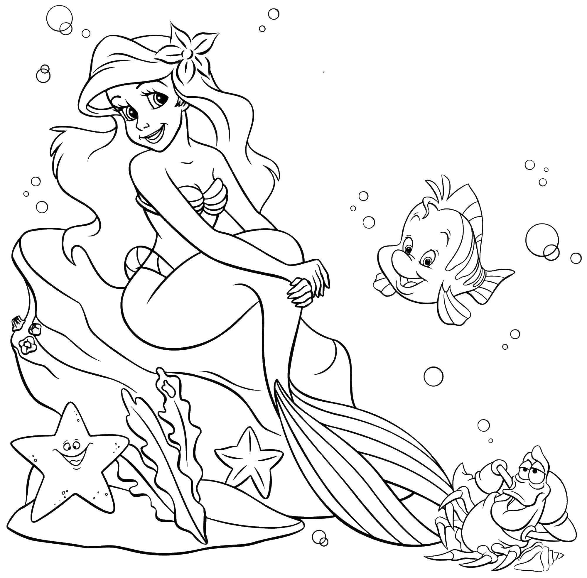 Coloring Flounder with Ariel. Category The little mermaid. Tags:  Disney, the little mermaid, Ariel.