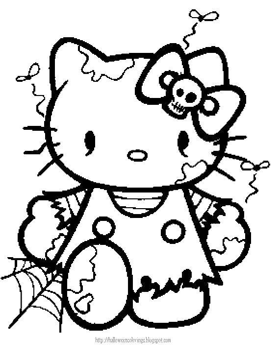 Coloring Hello kitty d gfenbyt. Category Halloween. Tags:  Hello Kitty, spider webs, bow, skull.