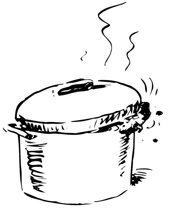 Coloring A pot of boiling water. Category utensils. Tags:  utensils, cookware, cooking, pan.