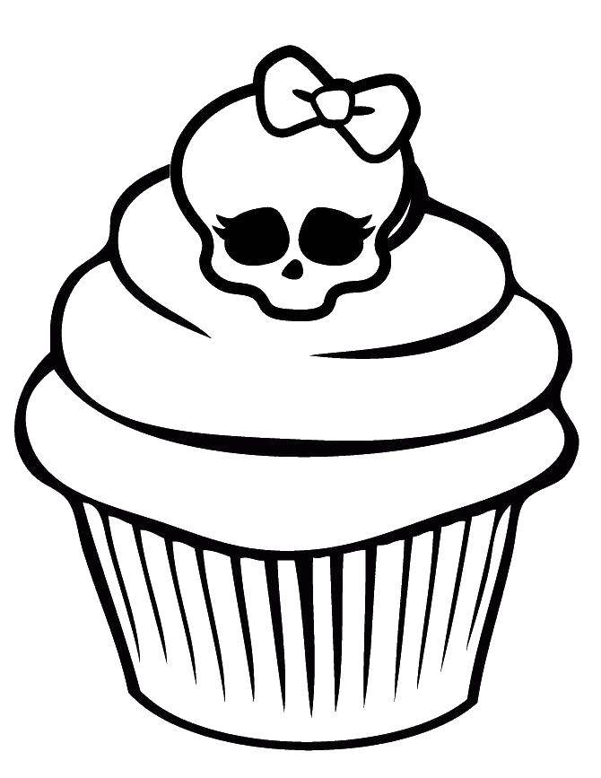 Coloring Cupcake with skull. Category Monster high. Tags:  cupcake, skull, bowknot.