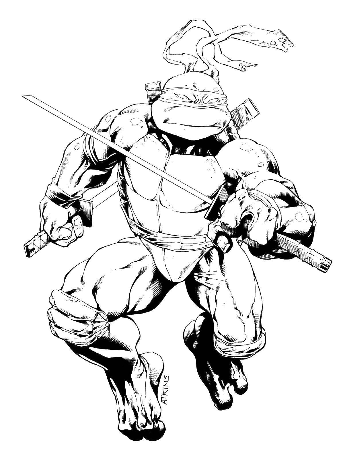 Название: Раскраска Леонардо с мечом. Категория: черепашки ниндзя. Теги: черепаха, Леонардо, меч.