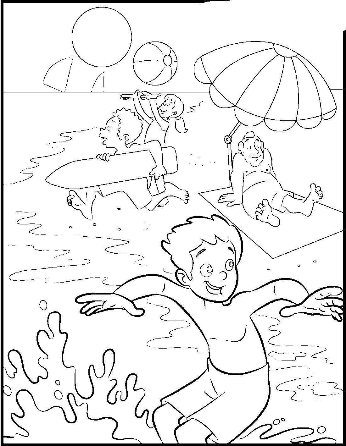 Coloring People on the beach. Category Beach. Tags:  beach, sea, sand, umbrella, people, sun, swimming.