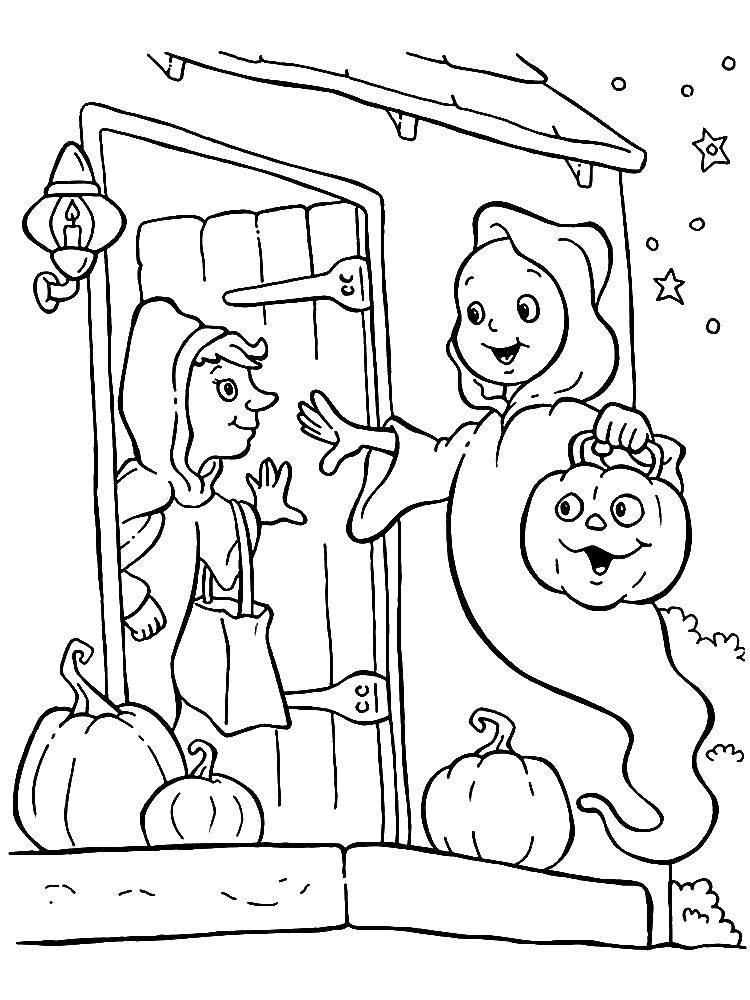 Coloring Little Ghost came to visit a witch. Category Halloween. Tags:  Halloween, Ghost, pumpkin, witch.