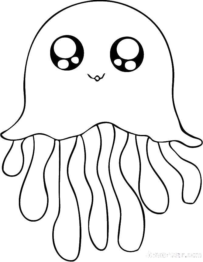 Coloring Cute jellyfish. Category sea animals. Tags:  marine life, sea jellyfish.