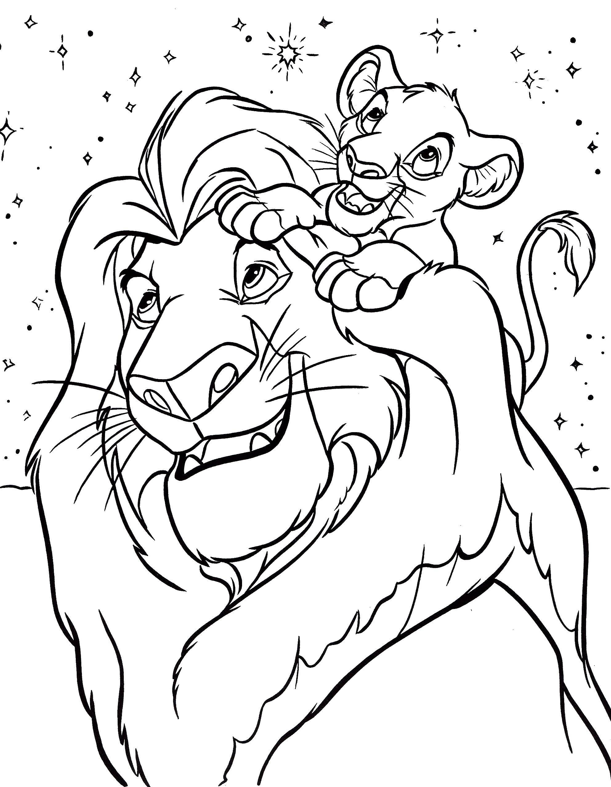 Coloring Mufasa and Simba. Category Disney coloring pages. Tags:  lion, lion cub, Simba.