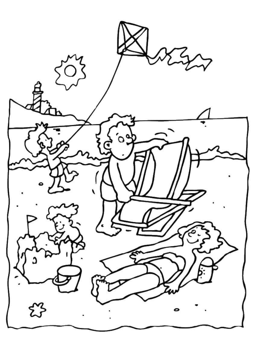 Coloring Relax on the beach. Category Summer beach. Tags:  beach, sea, sand, summer, children.