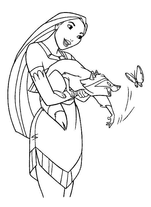 Coloring Pocahontas with raccoon. Category Disney coloring pages. Tags:  Pocahontas , raccoon.