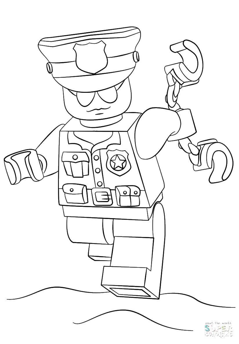 Название: Раскраска Полицейский лего с наручниками. Категория: Лего. Теги: Конструктор, Лего.