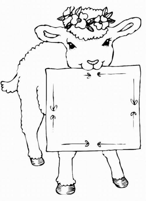 Название: Раскраска Рисунок овечки с открыткой. Категория: домашние животные. Теги: овца.