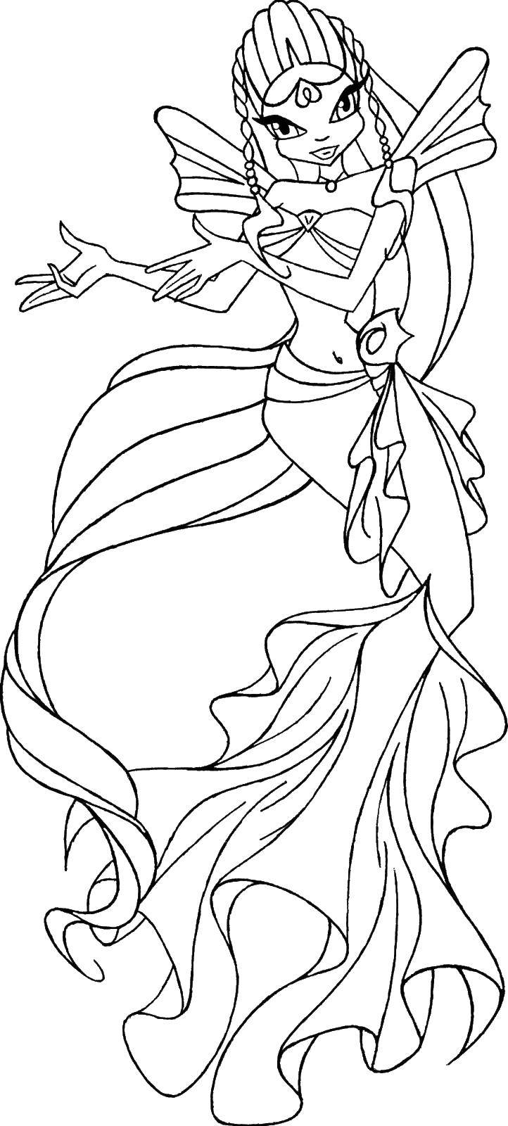 Раскраска Стелла-русалка | Раскраски Винкс Стелла (Winx Stella). Раскраска Стелла из мультика Винкс