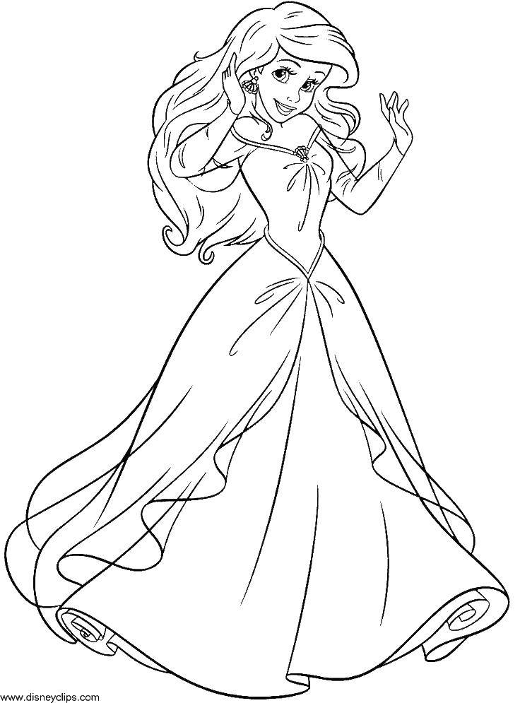 Название: Раскраска Русалочка ариэль в красивом платье. Категория: Русалочка. Теги: русалочка, принцесса, Ариэль.