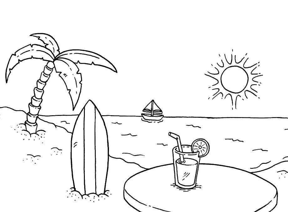 Название: Раскраска Солнечный пляж. Категория: Летний пляж. Теги: лето, пляж, море. солнце.