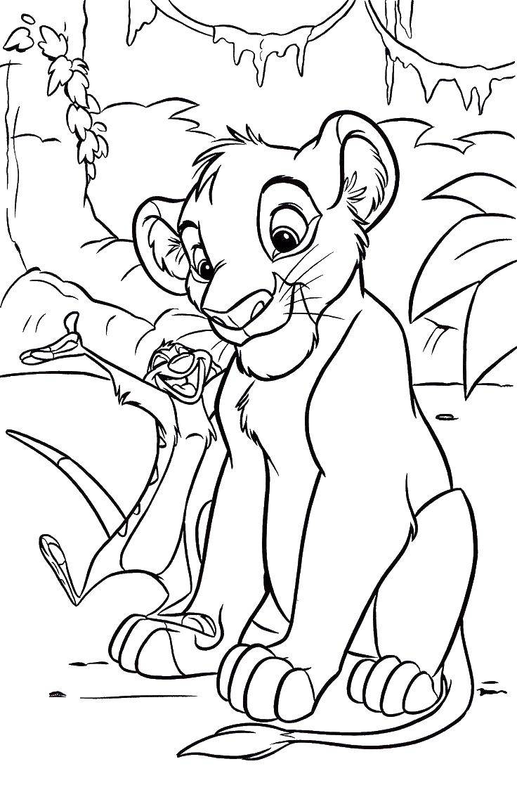 Coloring Timon and Simba. Category The lion king. Tags:  the lion king, Simba.