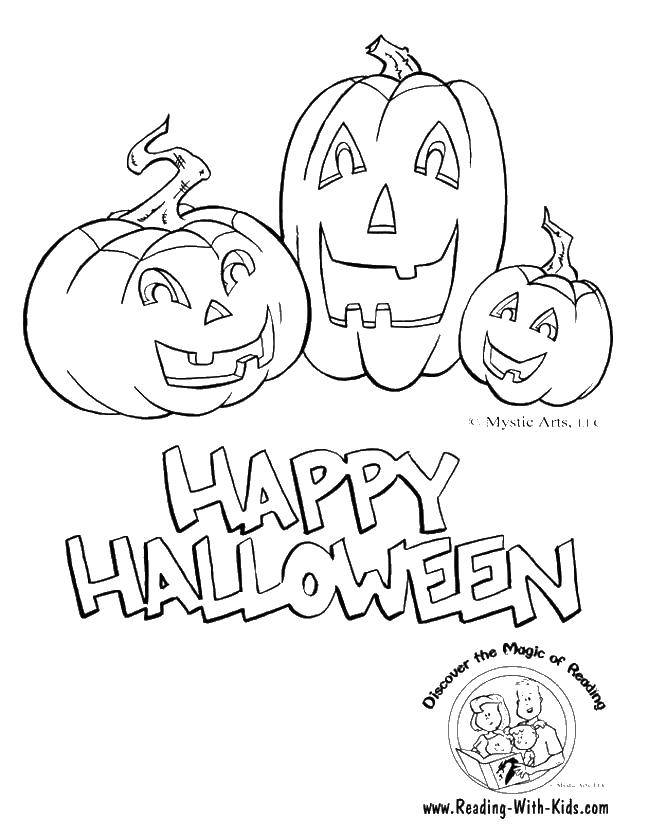 Coloring Three pumpkins. Category Halloween. Tags:  pumpkin, eyes, mouth, Halloween.