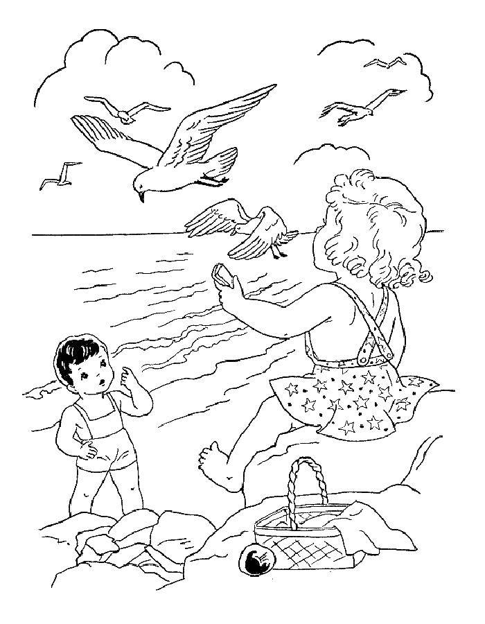 Название: Раскраска У детей пикник на пляже. Категория: Пляж. Теги: пляж, море, песок, пикник, дети.