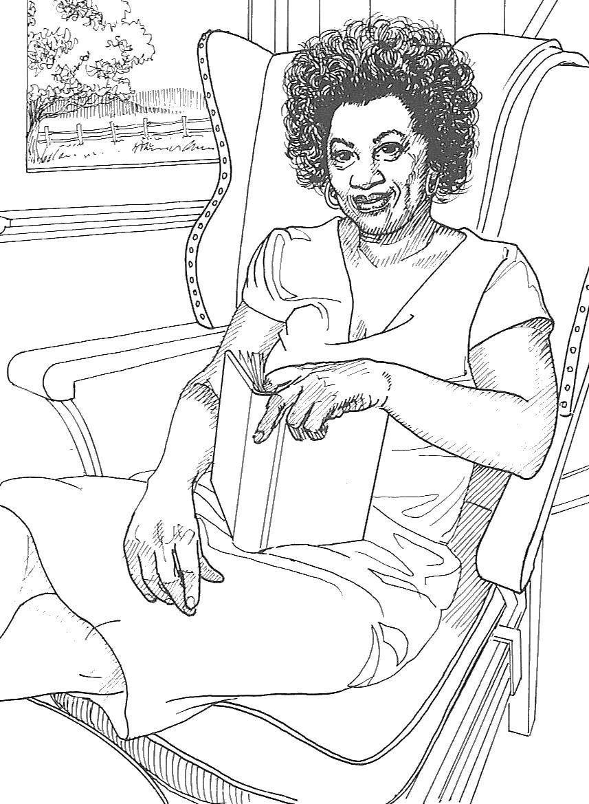 Coloring The woman in the chair. Category For girls. Tags:  woman, book, chair.