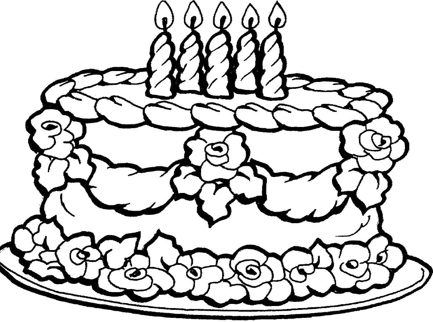 Розмальовки  Гарний торт зі свічками. Завантажити розмальовку торти, солодощі, свято.  Роздрукувати ,торти,