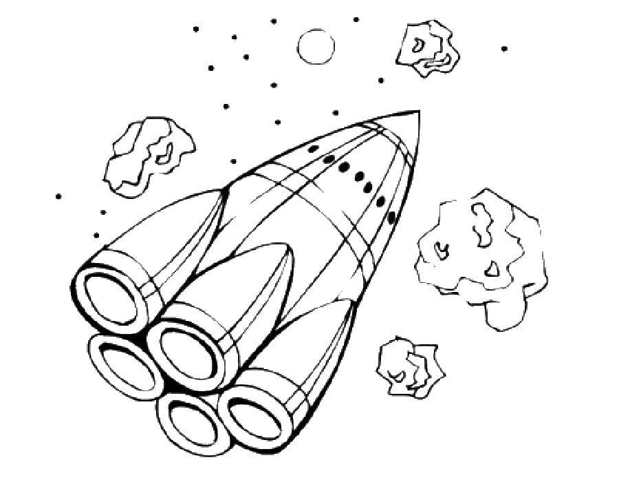 Розмальовки  Ракета в космосі. Завантажити розмальовку - космос, планета, ракета, Гагарін, день космонавтики.  Роздрукувати ,День космонавтики,