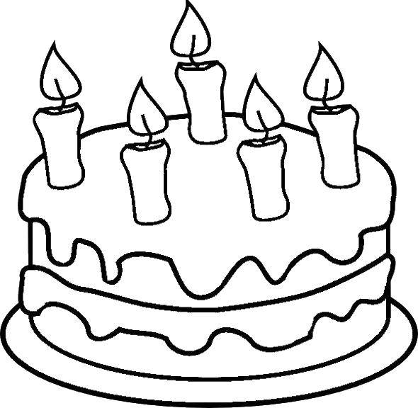 Розмальовки  Тортик зі свічками 5. Завантажити розмальовку торти, солодощі.  Роздрукувати ,торти,