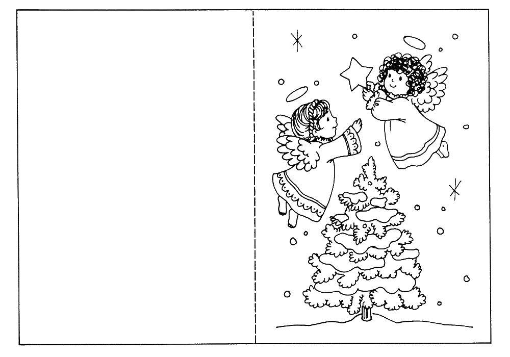 Coloring The angels decorate the Christmas tree. Category greeting cards. Tags:  angels , tree.