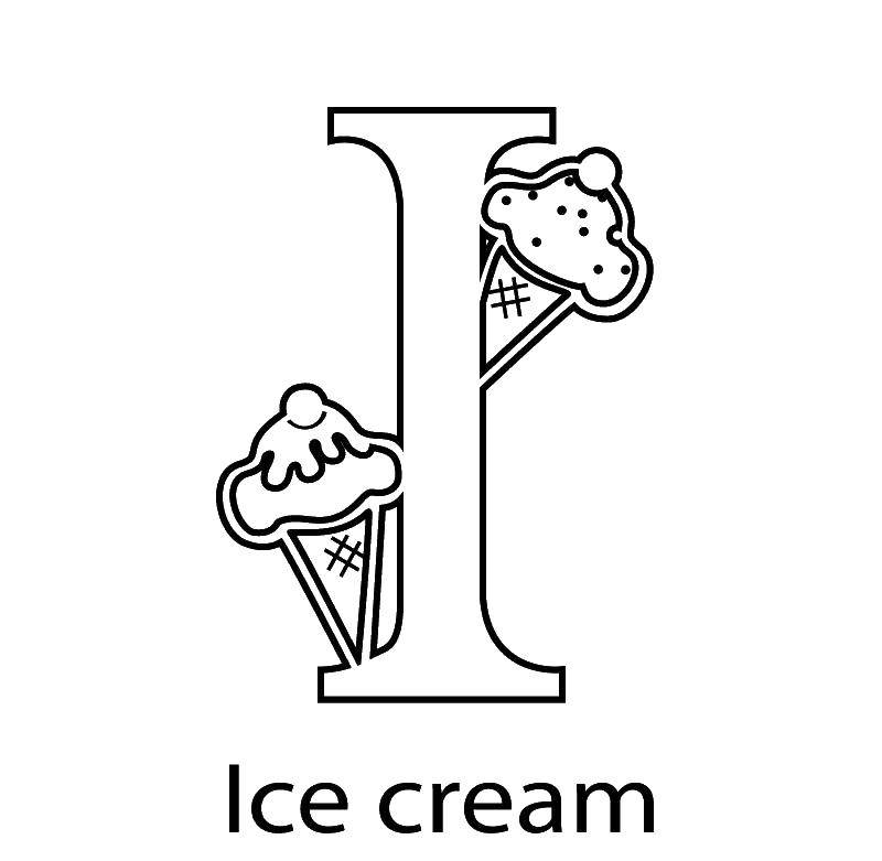 Название: Раскраска Английский мороженое. Категория: Английский алфавит. Теги: Английский, мороженое.